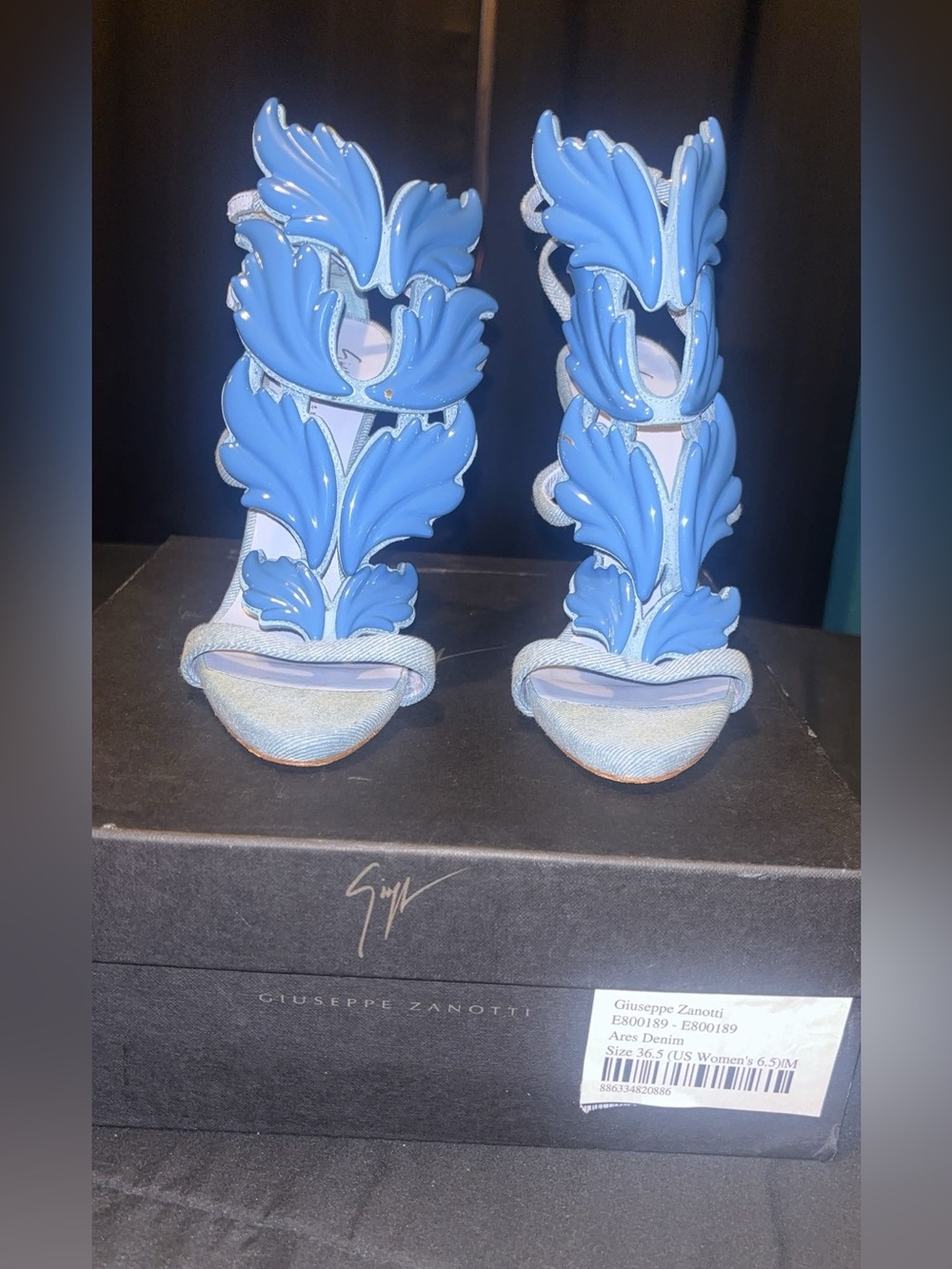 Giuseppe Zanotti Denim Blue Cruel Leaf-Appliqué Sandals